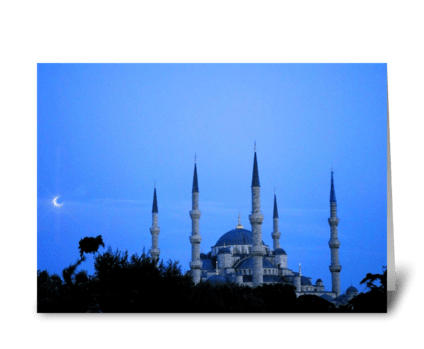 Blue Mosque with Moon greeting card