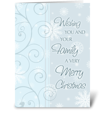 Merry Christmas Light Blue Swirl greeting card