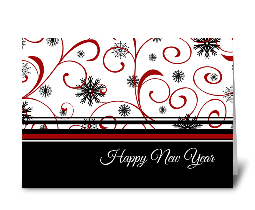 Happy New Year Red Black and White greeting card