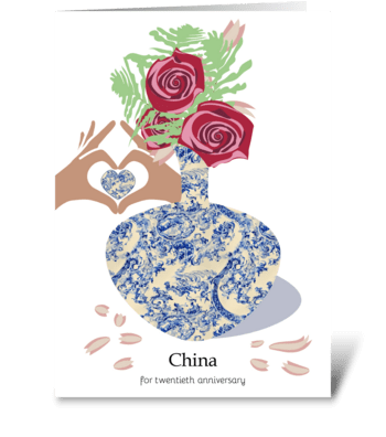 20th Anniversary Vase Toile China greeting card