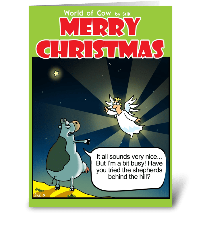 Busy Cow Christmas Card greeting card